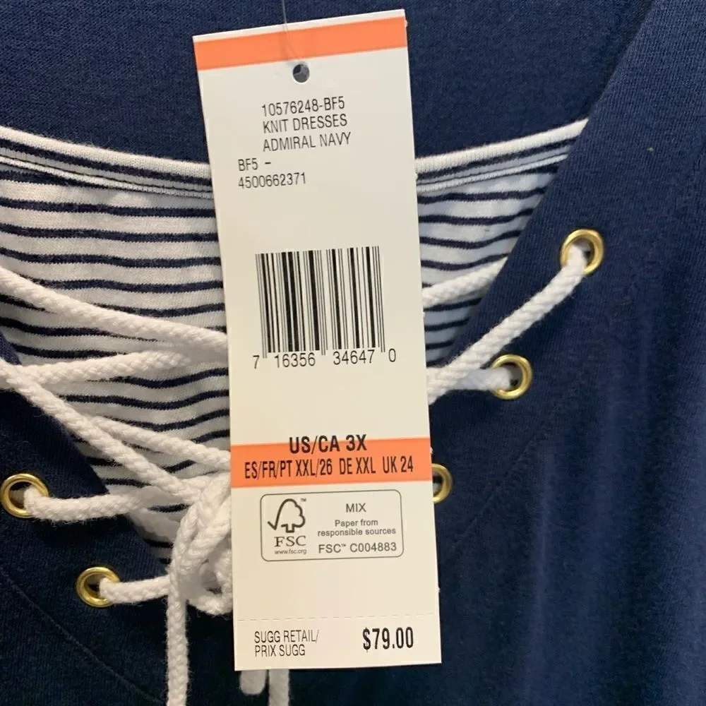 NWT Jones New York sport knit navy sleeveless tie laced V-neck dress sz 3x - Picture 10 of 13